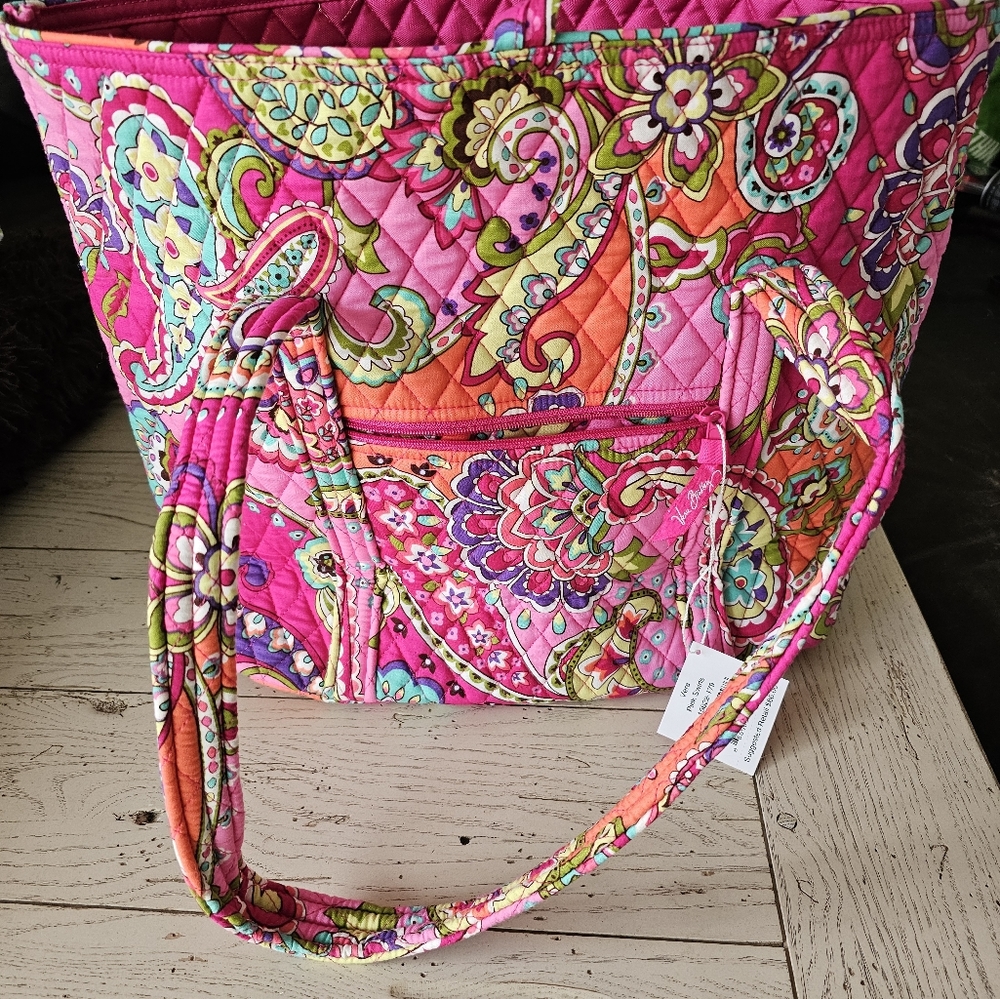 Vera Bradley Vera Tote in Pink Swirls.